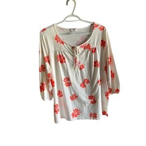 Old Navy Floral Print Boho Tunic Top Women's L White Coral Casual Blouse